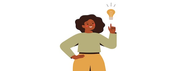 illustration of an entrepreneur wearing long yellow pants and a longsleeve top with a lit bulb hovering above