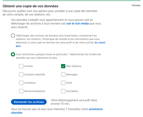 Exporter des contacts LinkedIn