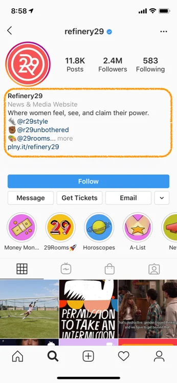 instagram marketing bio refinery29