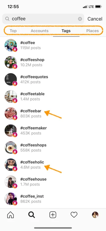 instagram marketing hashtags café