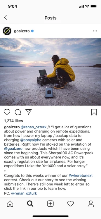 instagram marketing influenciador goalzero