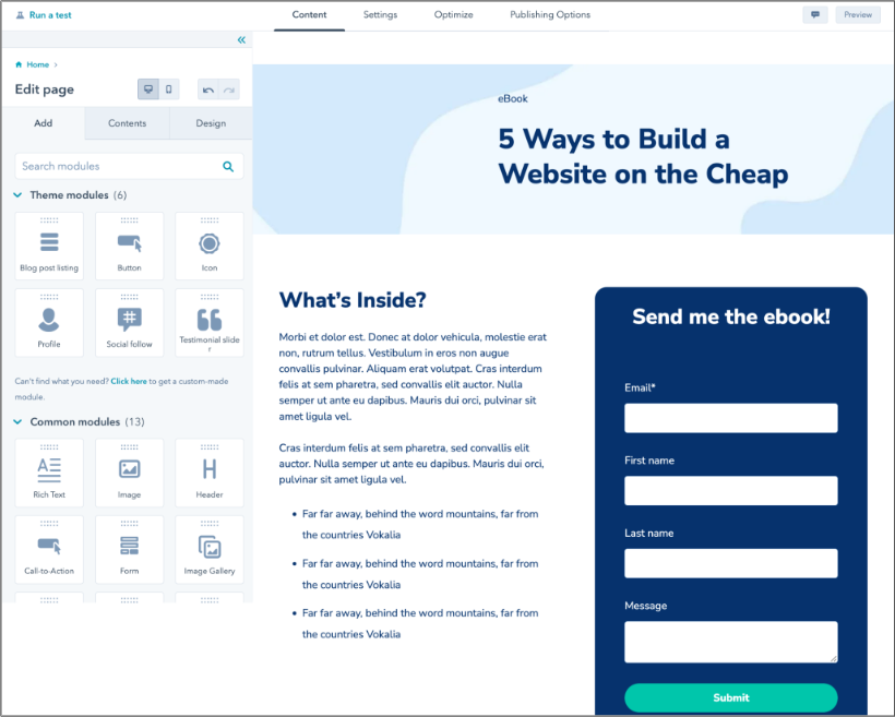 Example of a landing page built using HubSpot's software