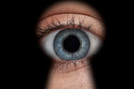 pessoa olhando pela fresta da fechadura de uma porta - referência ao Big Brother Brasil e dar uma 