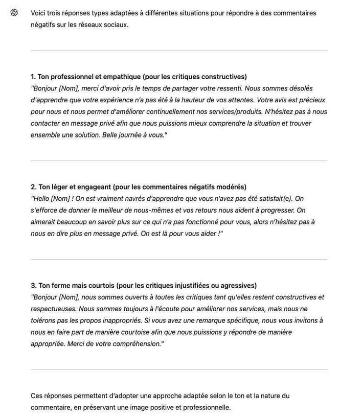 Générer des réponses types pour les réseaux sociaux