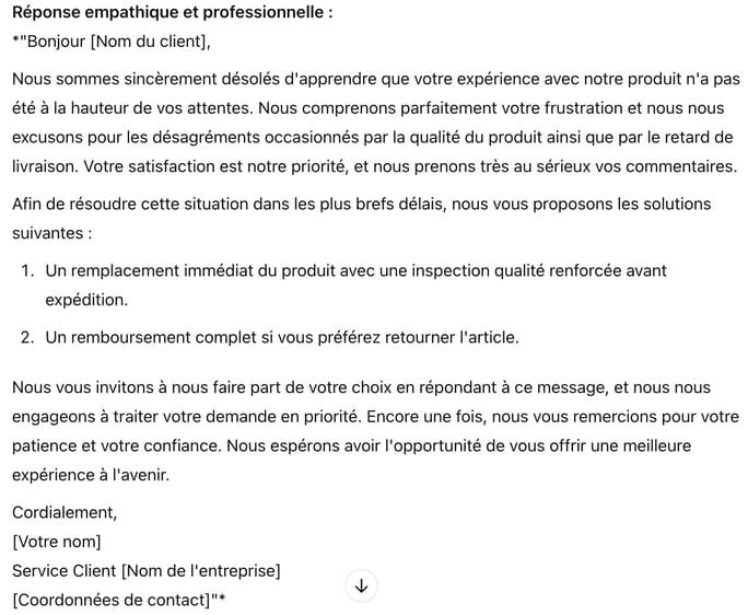 Générer une réponse empathique à une plainte client