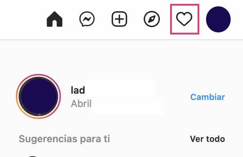 Icono de corazón para ver interacciones en publicaciones en Instagram web