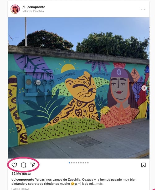Iconos de interacciones en las publicaciones de Instagram web