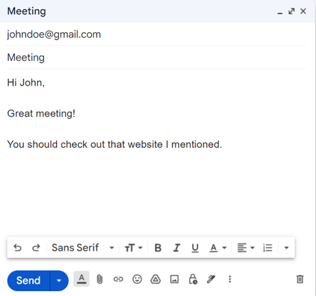 Screenshot of an email draft. 
