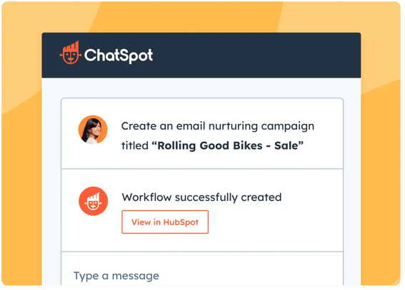 Simplified user interface in HubSpot showing how a user can use AI to create an email nurturing campaign