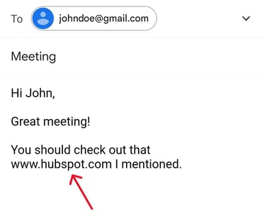 Screenshot with an arrow pointing to a URL for hyperlinking. 