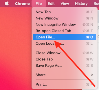 The Open File option in Google Chrome nav bar