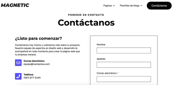 ejemplo de página de contacto en sitio web corporativo