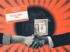 a hubspot-branded featured image of two hands shaking with a faux house made out of two dollar bills, alongside a nametag that says ‘hello my name is private equity crm’