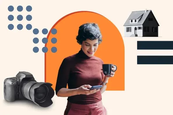 woman watches real estate video on her phone