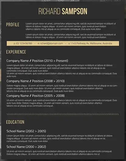 how to make a resume with picture in ms word resume templates for word: Dark resume template with black background and yellow font