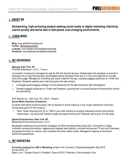how to make a resume with picture in ms word resume templates for word: Inbound marketing template for interns and marketers