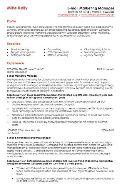 how to make a resume with picture in ms word resume templates for word: Email marketing resume template with red header text