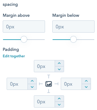 screenshot of spacing style field expanded in page editor screenshot of spacing style field expanded in page editor