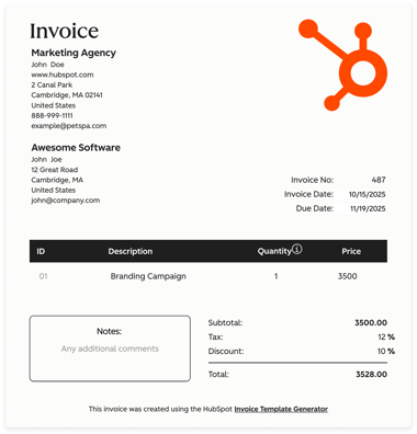 Invoice Template Generator Example 