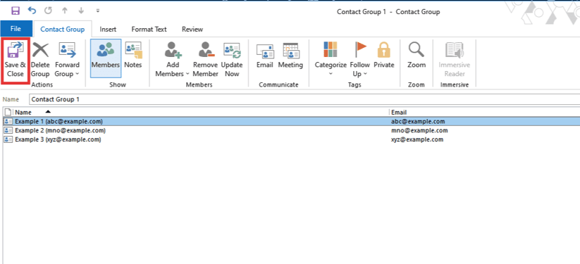 How to create a distribution list in Outlook: Save your contact group.