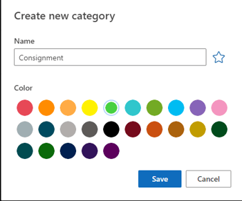 Assigning categories to Outlook emails within a folder: Name and choose color