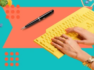 woman writes with brand voice