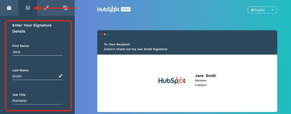 HubSpot Email Signature Generator on the Signature Details page.