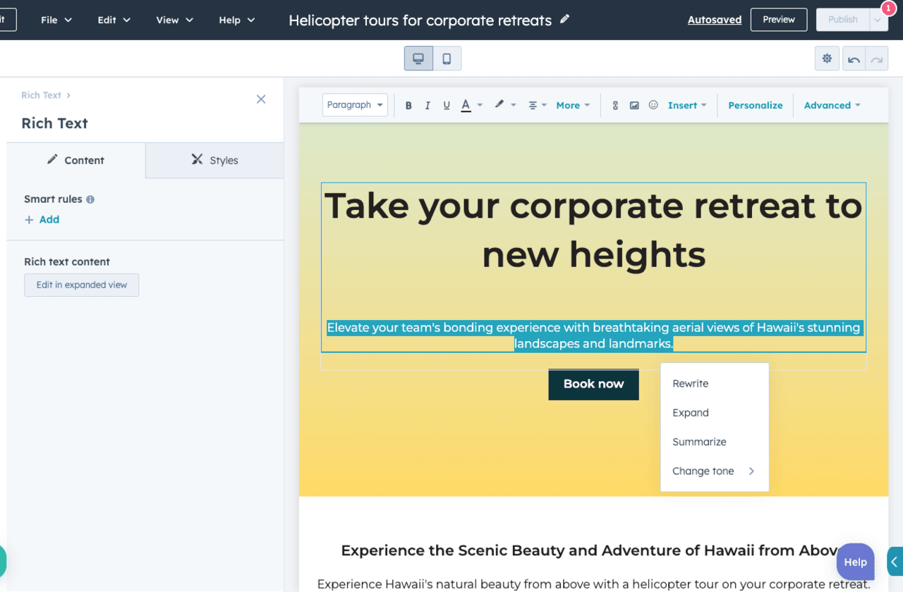 Using HubSpot rewriter to build landing pages