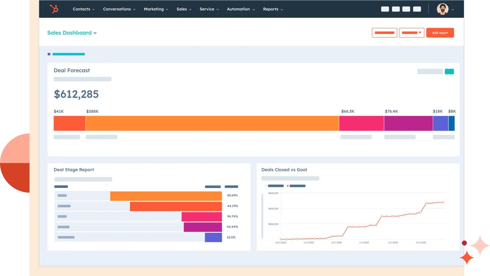 Screenshot of HubSpot CRM Sales Hub Sales Forecasting UI