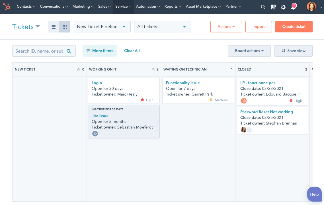 interface du bug tracker de HubSpot