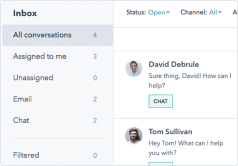 HubSpot CRM has a universal inbox for all contact and customer communications