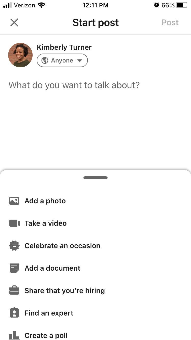 Adding video to LinkedIn via mobile app