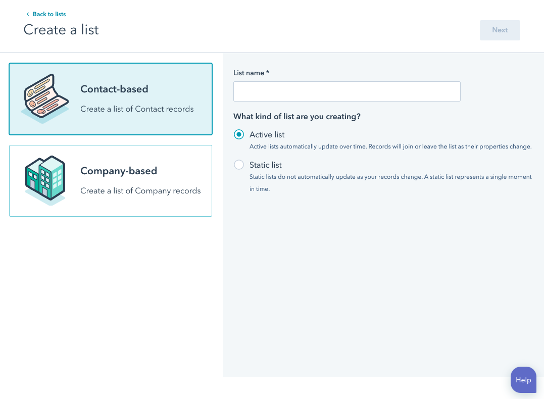 Create lists to send out your newsletters to