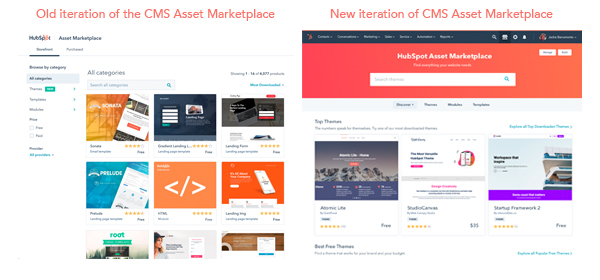 old vs new iteration of the CMS Asset Marketplace