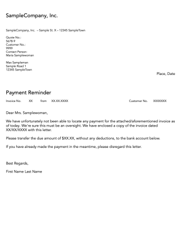 payment reminder application letter