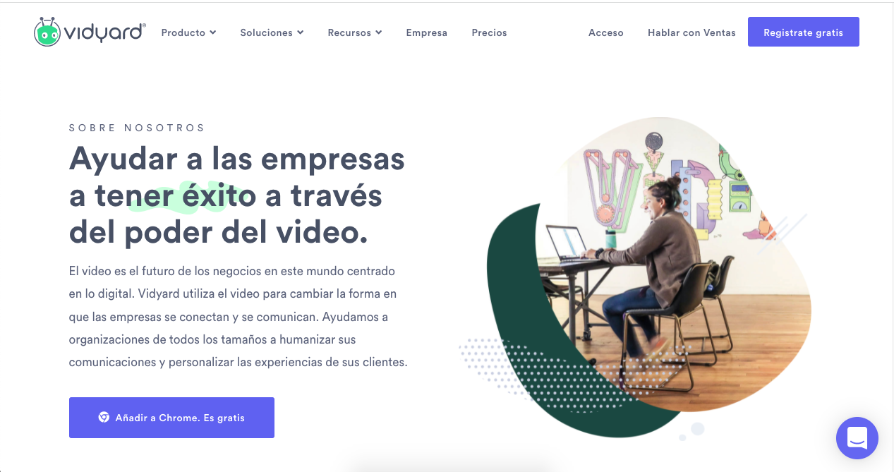Ejemplo de presentación de producto de Vidyard en su sitio web 
