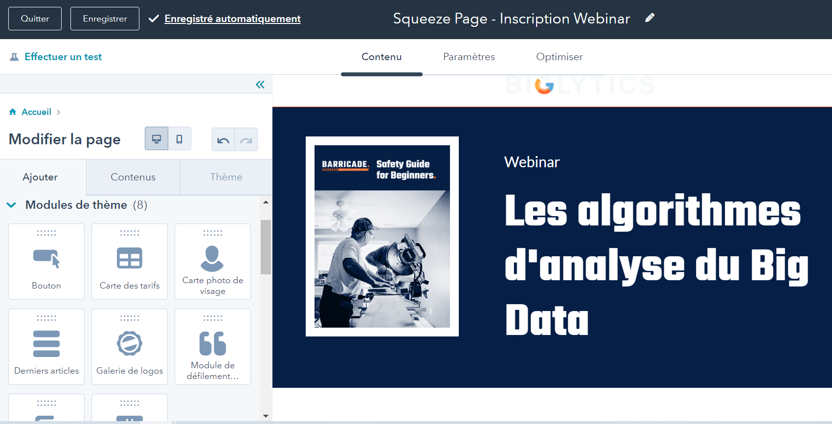Création d'une squeeze page drag and drop