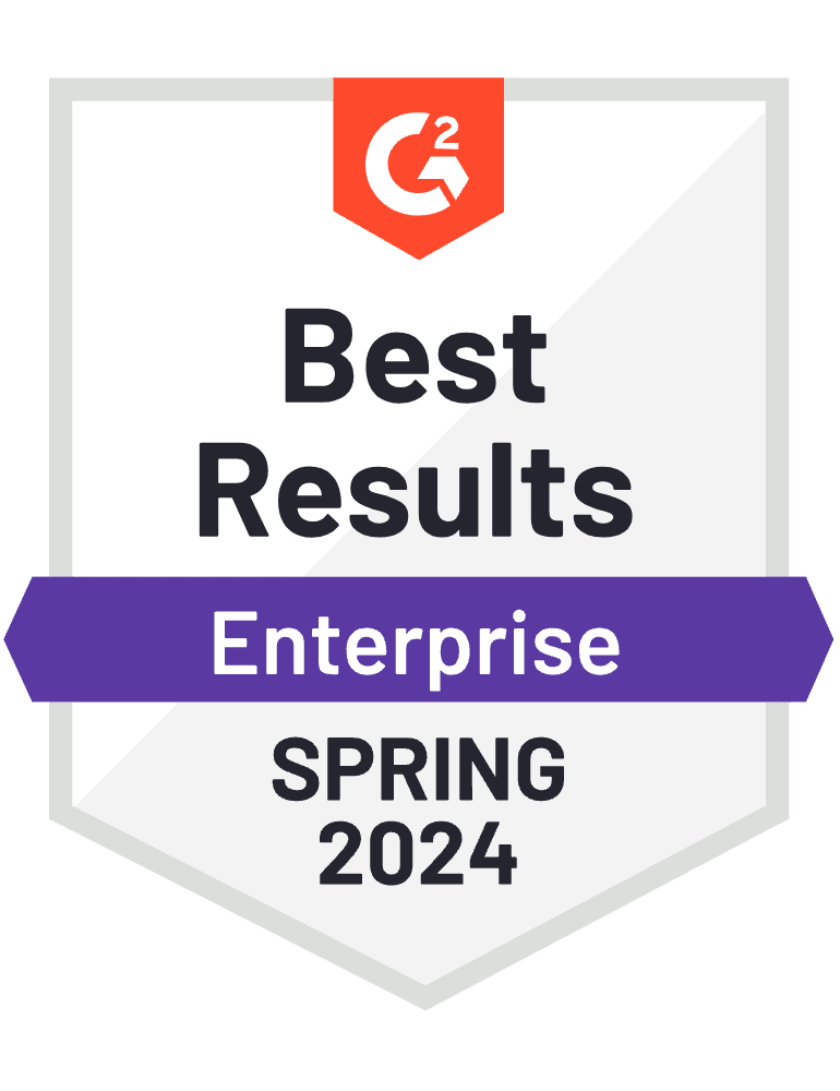 G2社による2023年夏のレポートで「Best Results Enterprise」を獲得したことを示すバッジ
