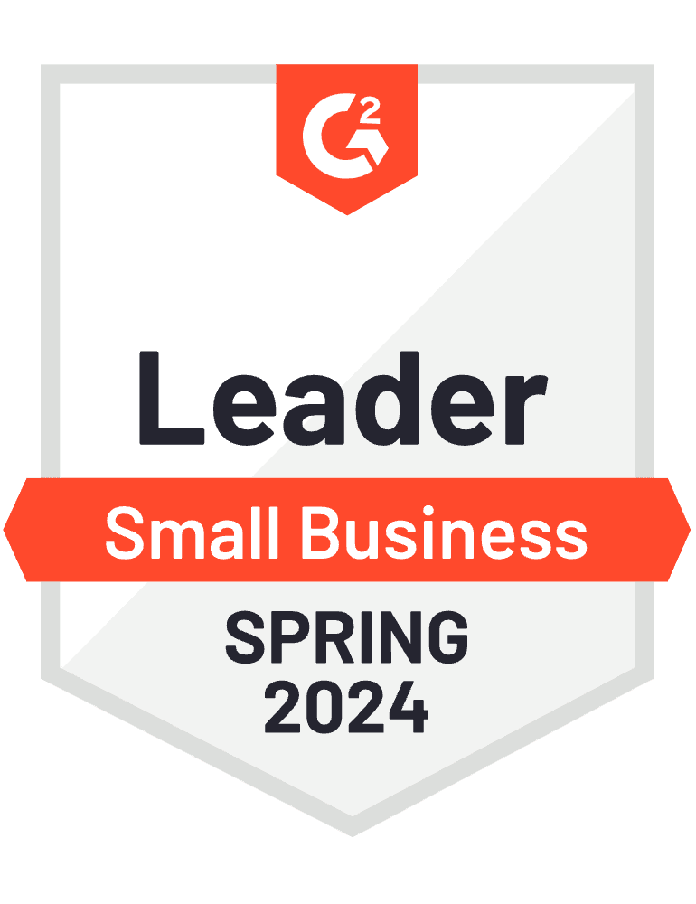 Distintivo G2 mostrando líder de pequena empresa, primavera de 2024