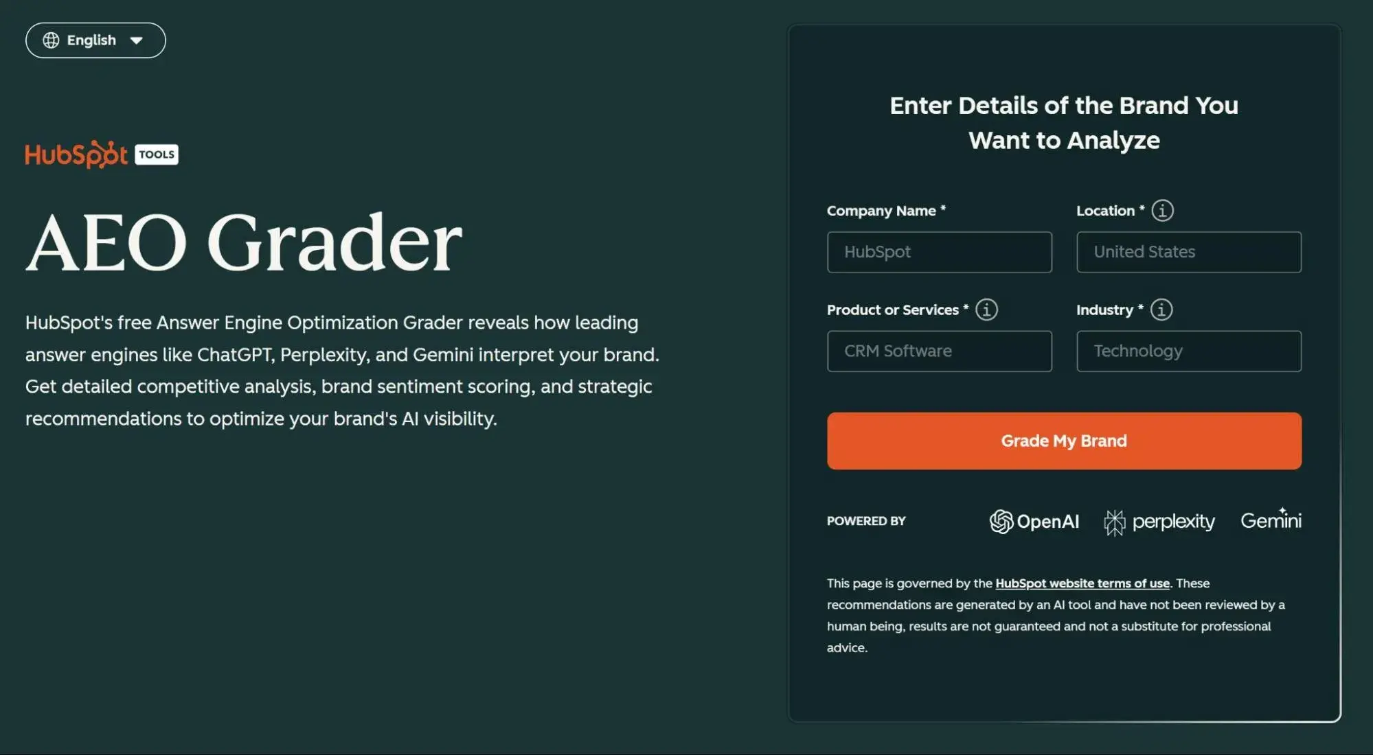 hubspot's aeo grader; generative optimization tools