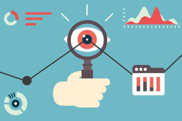 Grafik mit Lupe und Auge symbolisiert Google Ads Conversion Tracking