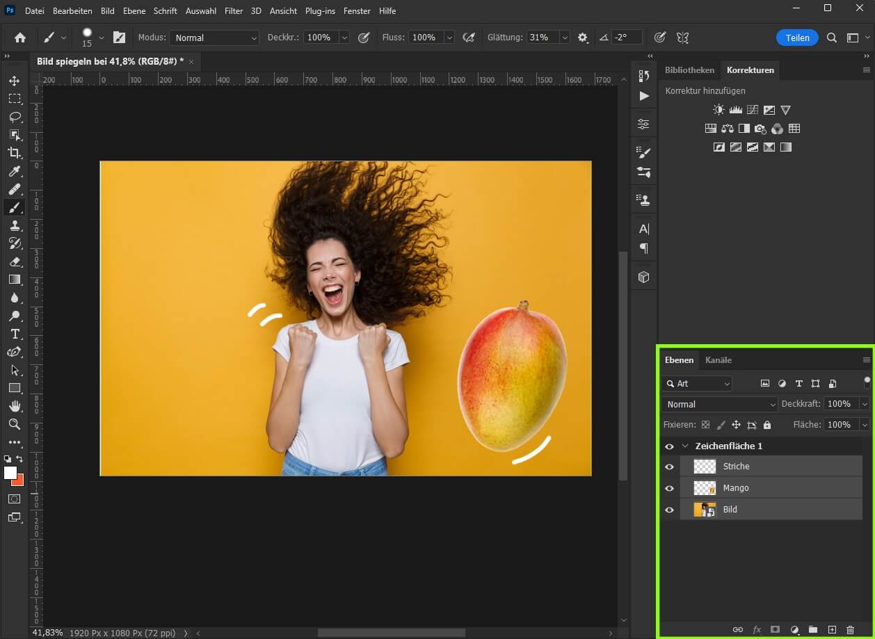 Wie man in Photoshop eine Ebene spiegeln kann