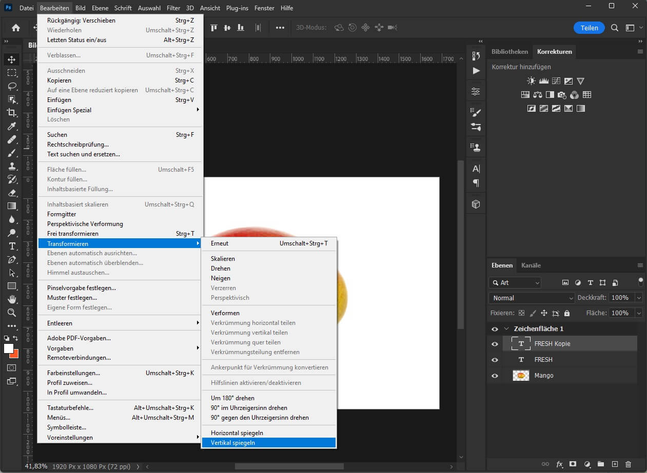 Text transformieren und vertikal in Photoshop spiegeln