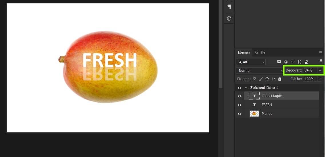 Deckkraft des Textes beim Spiegeln in Photoshop einstellen