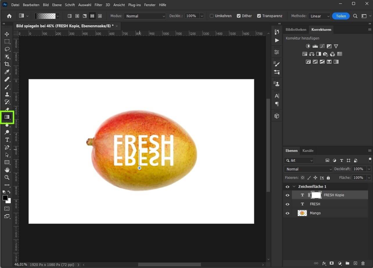 Deckkraft des Textes beim Spiegeln in Photoshop einstellen