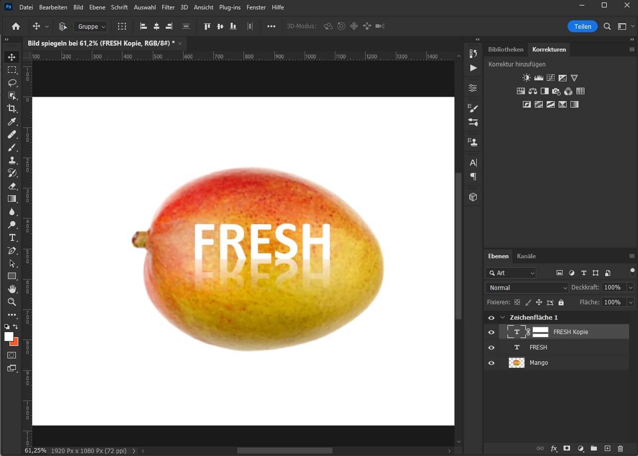 Text fertig in Photoshop gespiegelt