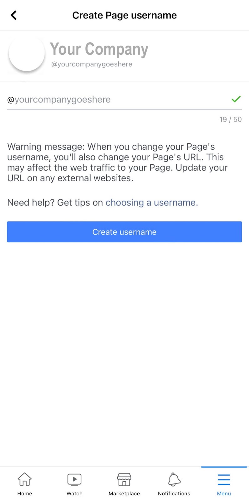 How to change your facebook vanity URL step 4 How to change your facebook vanity URL step 4