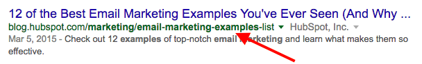 Search engine result link with a keyword-optimized URL