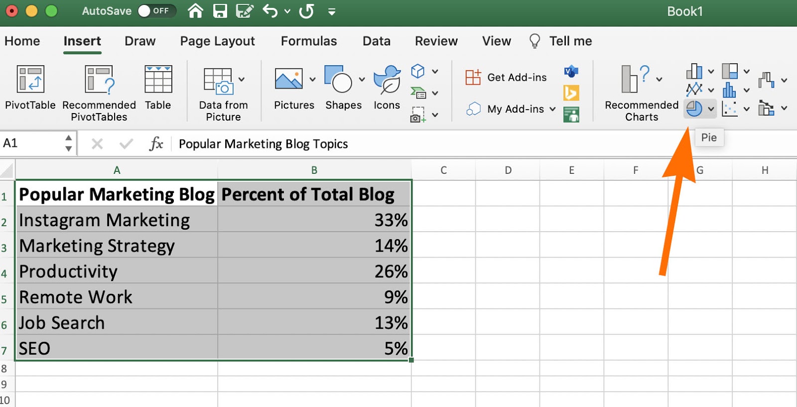 The pie chart tool in excel.