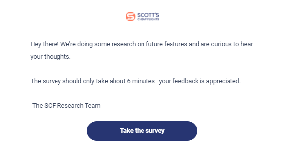 survey introduction example: Scott's Cheap Flights